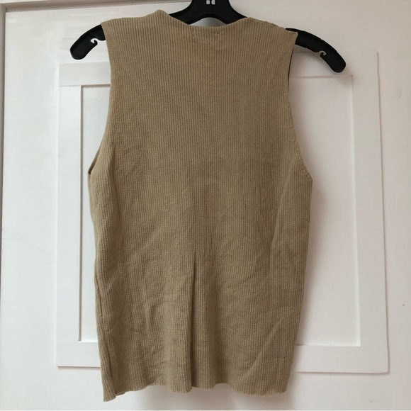 Saks Fifth Avenue Italy tan 95 Wool Blend ribbed v neck Sweater Vest SZ L - Picture 8 of 8